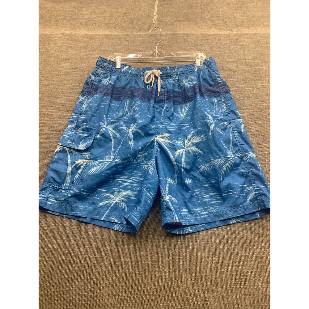 Croft & Barrow Swim Shorts Mens XL Blue Tropical Palm Print High Rise Drawstring